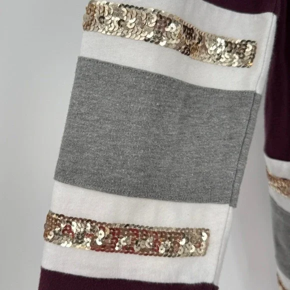 PINK Victoria's Secret Sequins V‎ Neck Long Sleeve Sweatshirt Burgundy XS - Picture 13 of 16